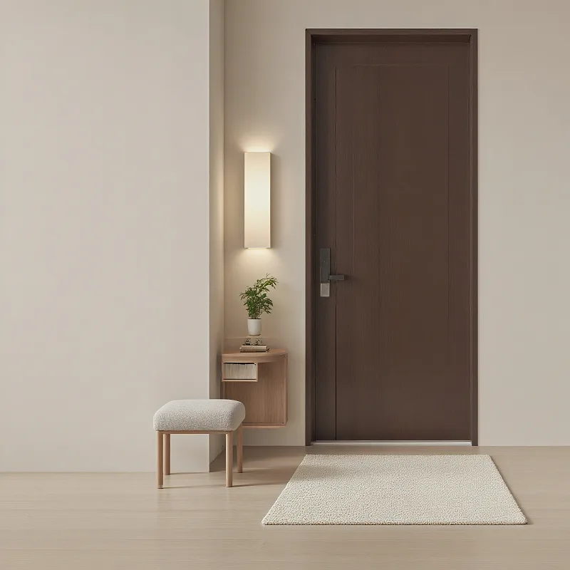 A recessed trimless step light at the entrance